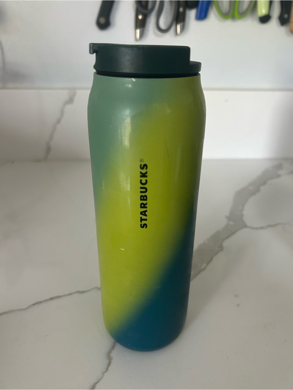 Starbucks Ombre Tumbler in Lime Green, Teal and Black Lid